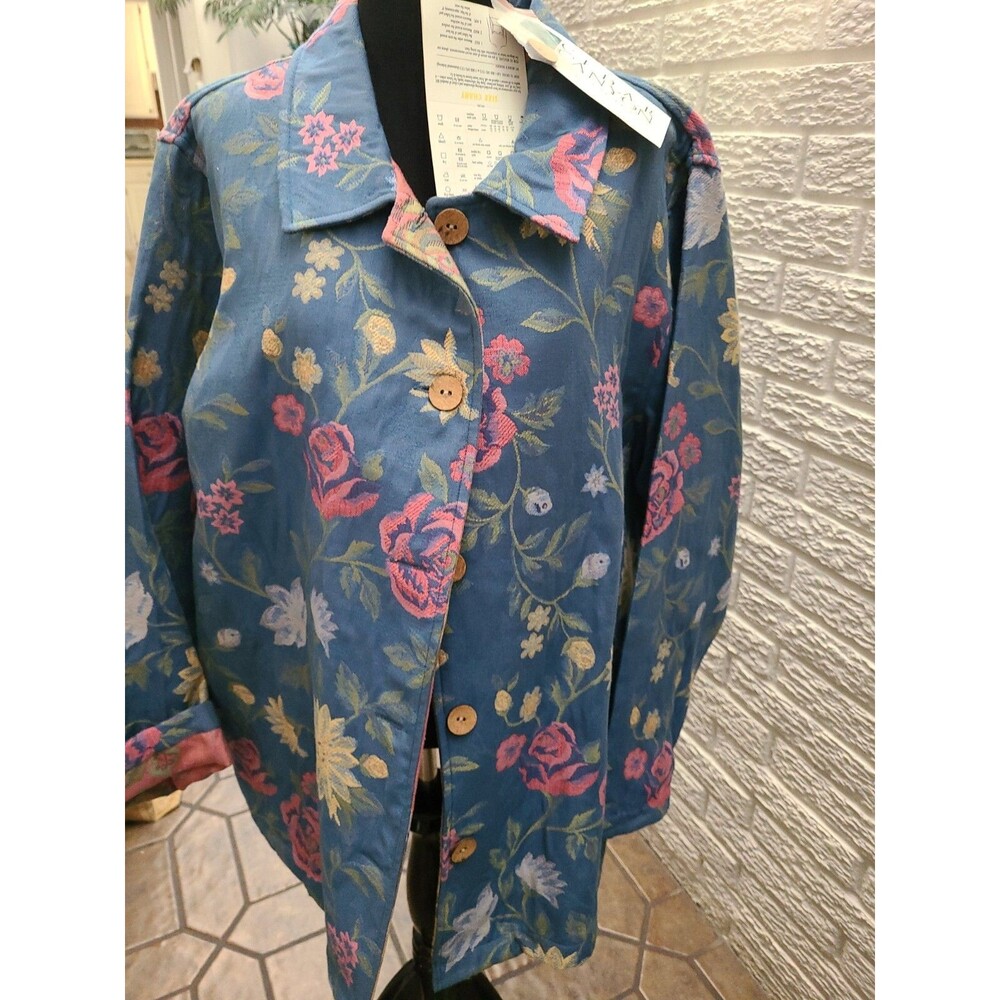 Cedar Canyon Womens Sz 1XL Jean floral Dressy Fall Jacket RARE Embroidery Boho
